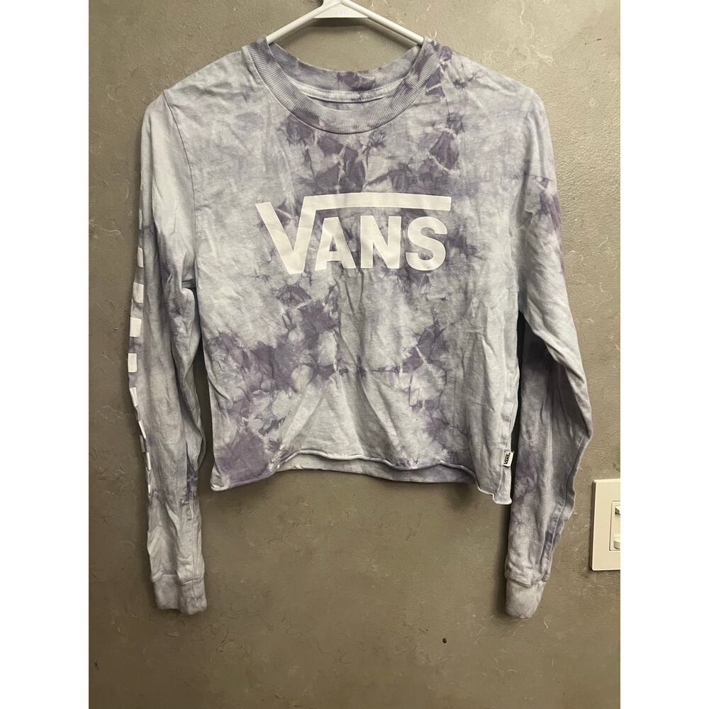Vans Purple Gray Tie Dye Marbled Crop Long Sleeve Shirt X-Small XS Checkerboard - Picture 6 of 12